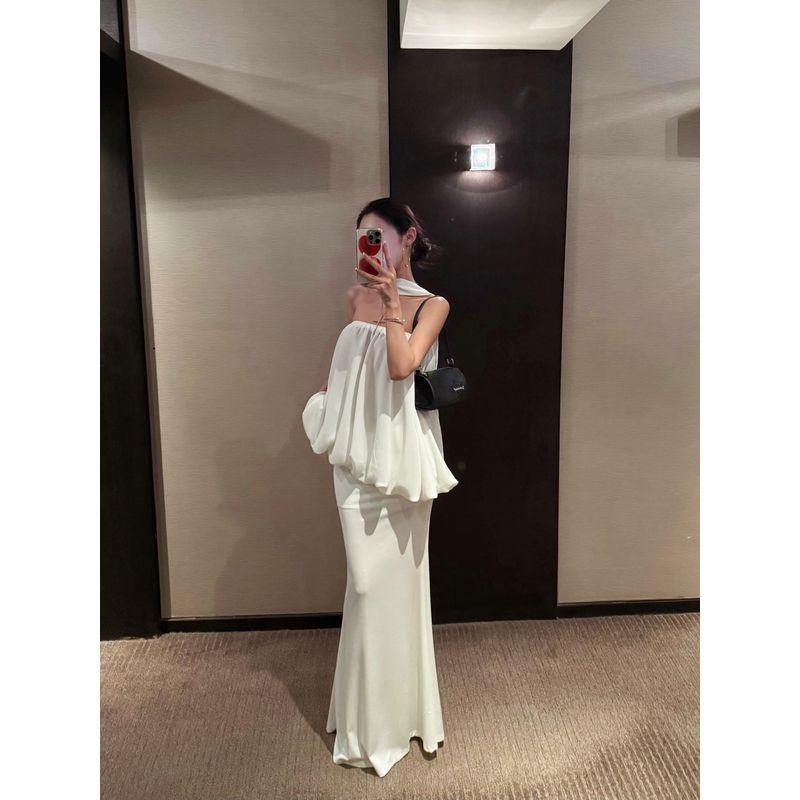 

Kumikumi Pure Desire Set Simple White Tube Top Vest Women Summer Slimming Fishtail Skirt Skirt Two-piece Set Skirt M