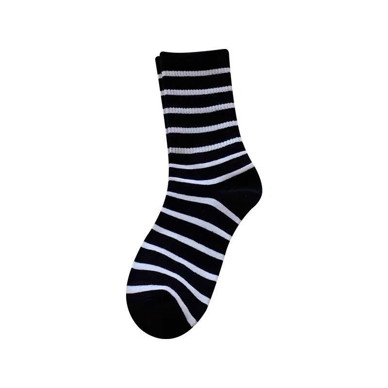 Striped Pile Pile Socks for Women, Mid-calf, Autumn and Winter, Pure Cotton Sweat-absorbing Women's Socks, School-style Retro Socks, Cotton Socks