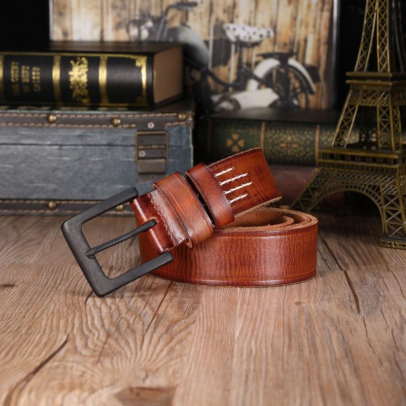 

Boys Casual Pin Buckle Pure Cowhide Belt Versatile Retro Medium Green Men s Belt Randomly sent 105~125cm світло-коричневого кольору