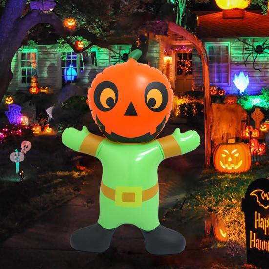 Halloween Inflatable Pumpkin Decoration Spooky Giant Blow Up Figure with Pumpkin Head for Lawn Yard Party Garden Outdoor Decoration