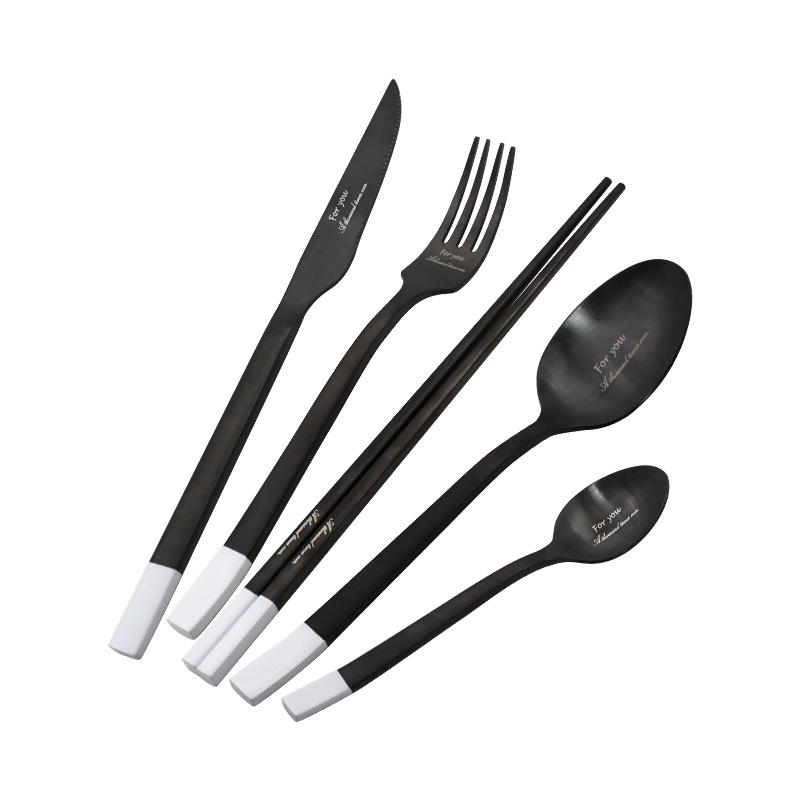 Stainless Steel Dinnerware Sets Knife And Fork Spoon Tableware Steak Chopstick Spoon Set Black Simple Western Tableware