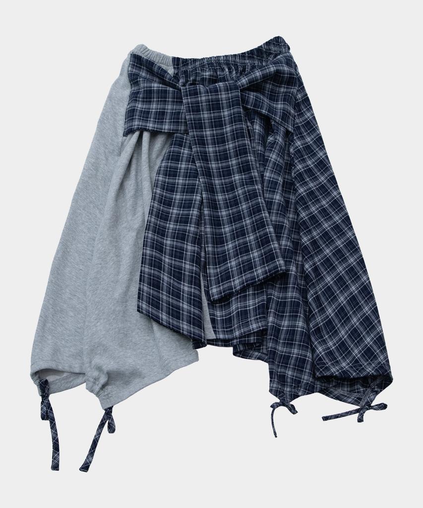 Some Place Check Asymmetrical Tie-Up Strap Flare Layered Midi Wrap Skirt _ 2 Colors
