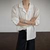 Camisa Texturizada Transparente de Verano para Hombre Holgada con Solapa de Manga Larga Casual