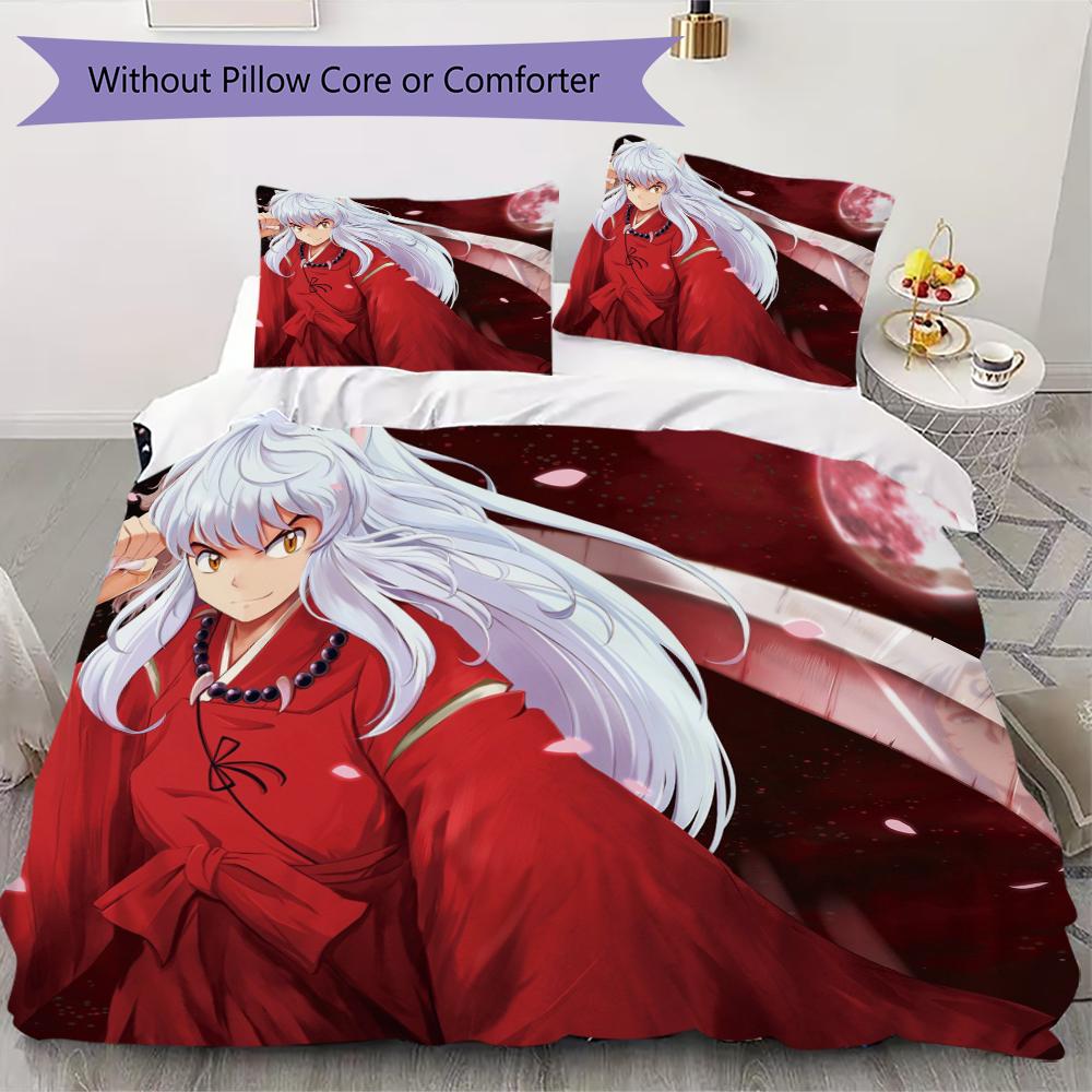 Inuyasha Pattern Bedding uilt Set uilt Cover Pillowcase Home Decoration Birthday Gift (1 * duvet cover + 2 * pillowcase without core)