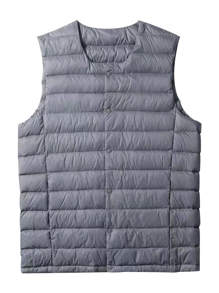 MUISHUYU Ultra Lightweight Collarless Inner Down and for Fall and YU41 Men's Vest, Lightweight, Warm, Cold-Proof Winter, (JP, Alphabet, M, Gray)