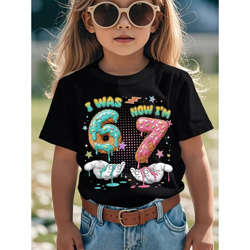 European sizes 6-7 Years Age 6 Now 7 Funny Print T-Shirt Short Sleeve Round Neck Casual Summer School Play Outfit Durable Tee with Age