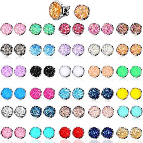 Hicarer 32 Pairs Round Druzy Stud Earrings Bohemian Round Stud Stainless Steel Pierced Earrings Jewelry for Women Graduation Gift