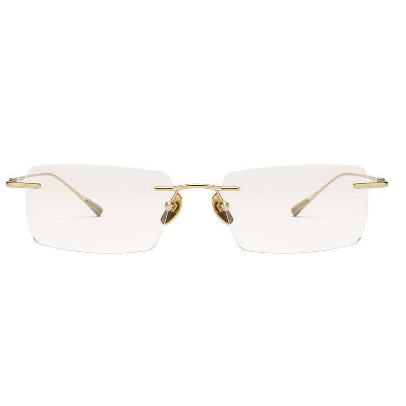 Pure Titanium Men's Square Rimless Myopia Glasses with Vacuum IP Electroplating