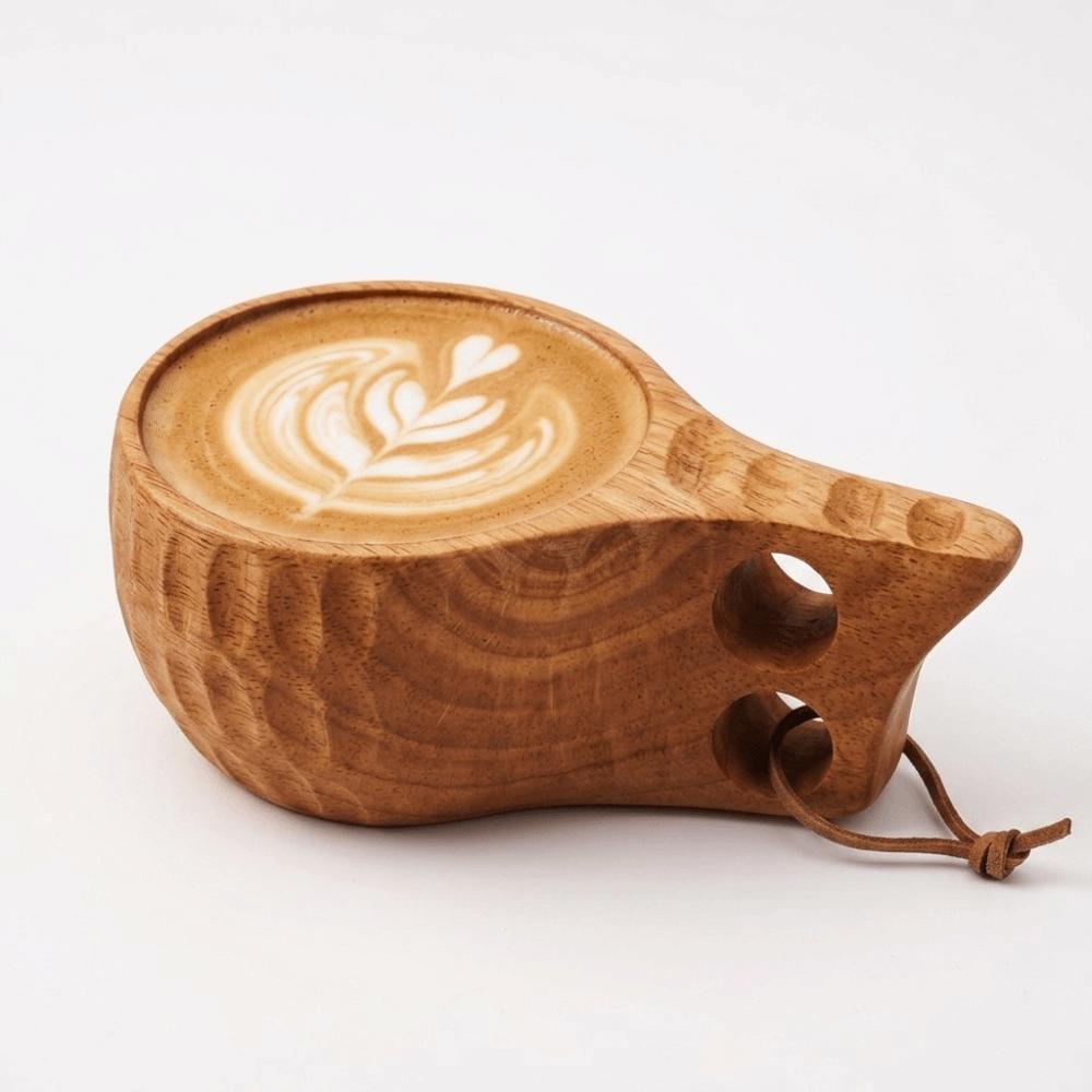 Handcrafted 350ml Handle Cup Wood Ergonomic Grip Drinking Mug Solid Handle Smooth Cup Drinking Tumbler Kitchen