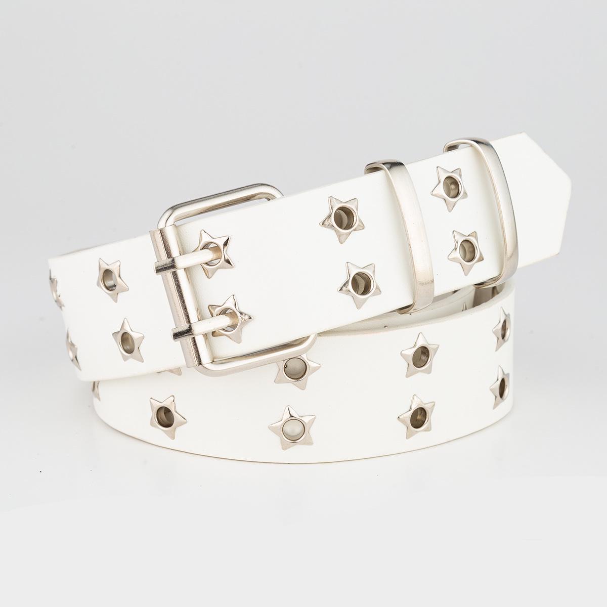 

Punk Casual Leather Belt with Star Eyelets - Double Row Women s Fashion Accessory