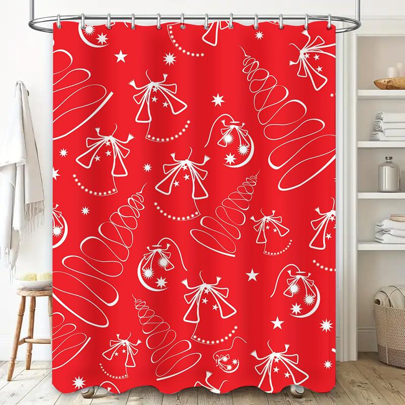 Tu Charming Christmas Shower Curtain Festive Holiday Bathroom Decor Red White Patterned Fabric Waterproof Holiday Home Decor Gif
