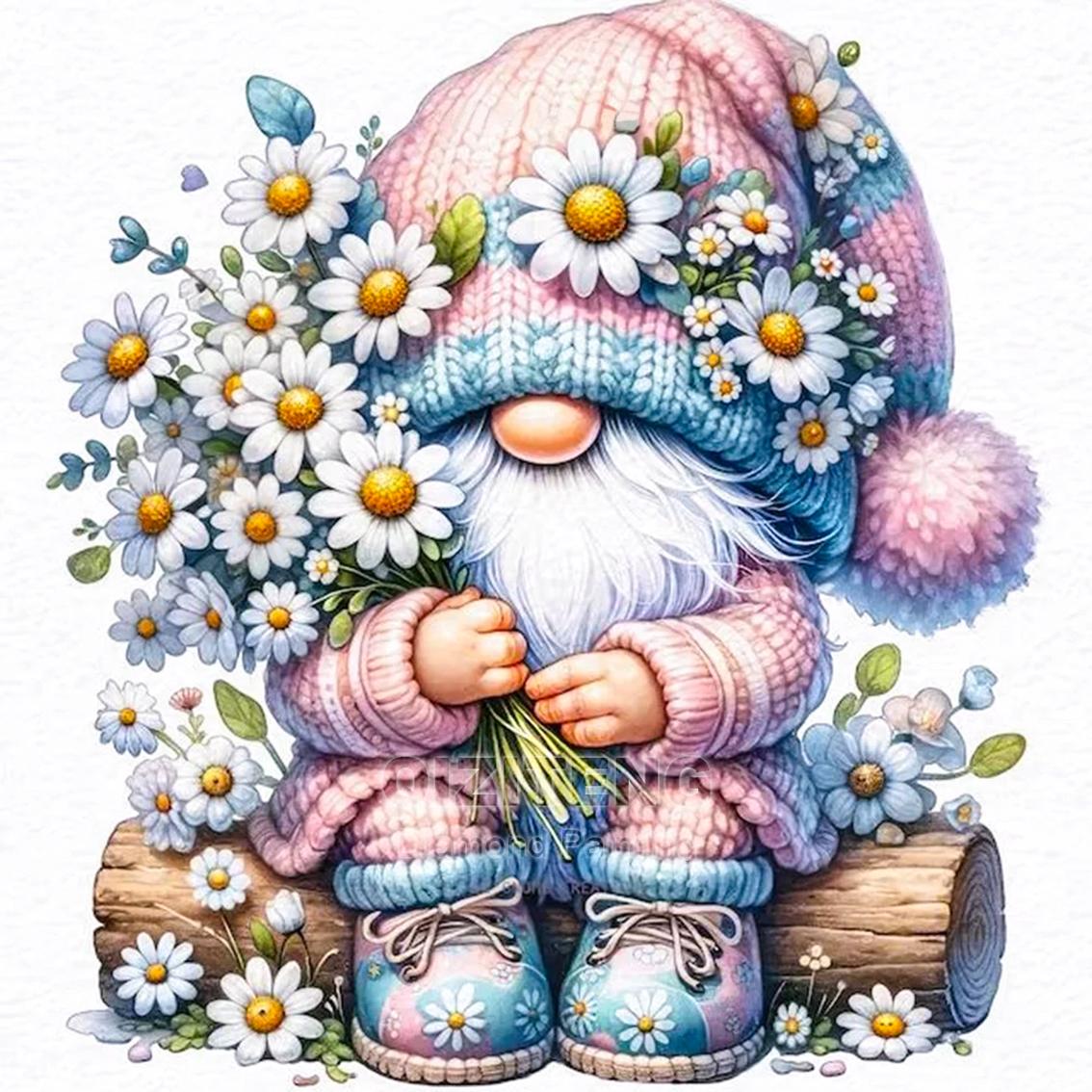 

5D DIY Алмазная Живопись Мультяшный Гном Полная Выкладка Квадратными Круглыми Алмазами Мозаика Вышивка Милый Персонаж Набор для Вышивания Крестом Искусство Домашний Декор Round 30x30cm