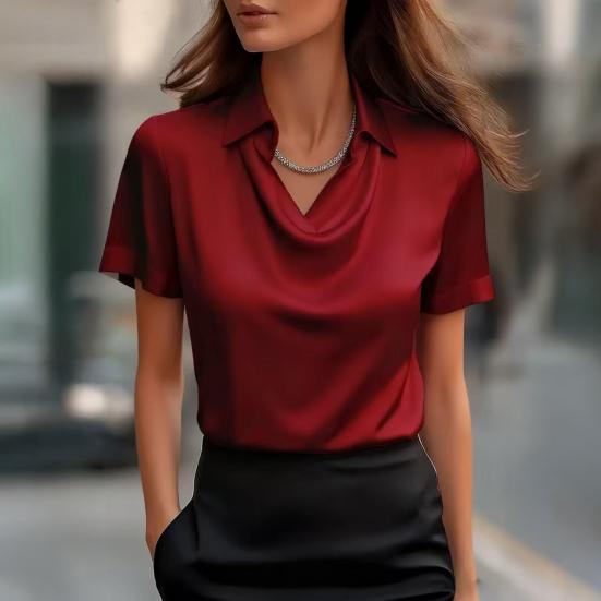 Damen Oberteile Revers Schwingender Kragen Kurzarm Lässiges Hemd Glattes Satin Lockere Passform Sommer Hemd Oberteile Tägliche Kleidung