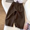 Women's Plus Size Wool Wide-Leg Bootcut Pants, Grey, Elastic Waist, Mid-Length for Spring/Autumn