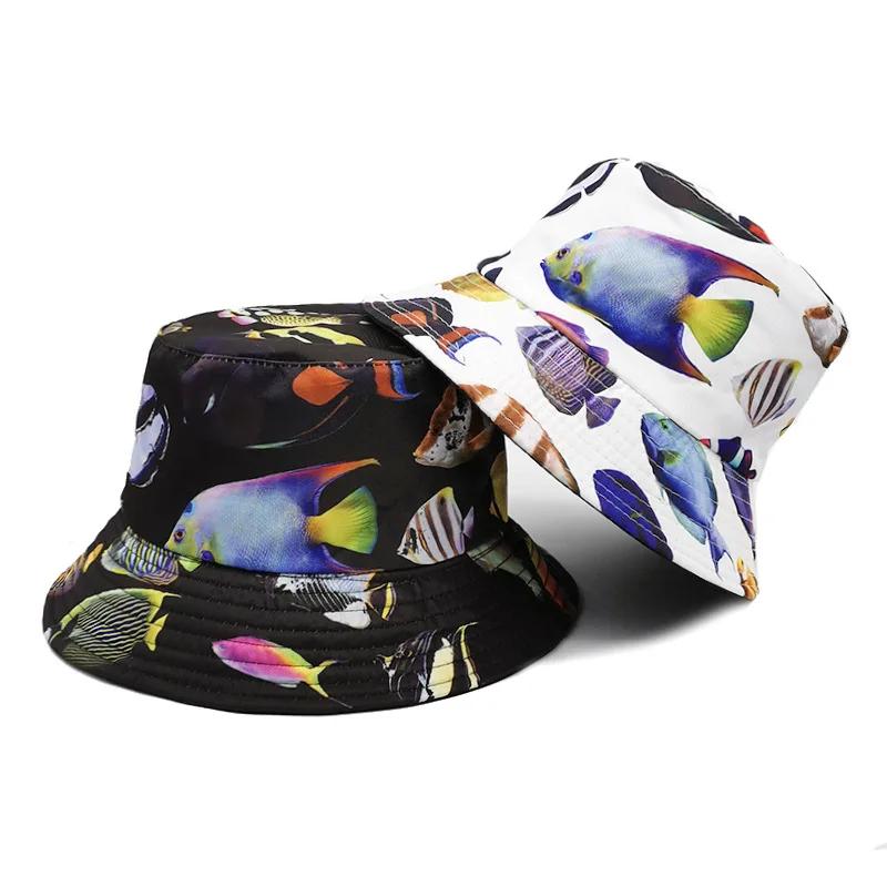 Spring and Summer Cotton Cartoon Print Bucket Hat Fisherman Hat Outdoor Travel Sun Cap for Men and Women 246