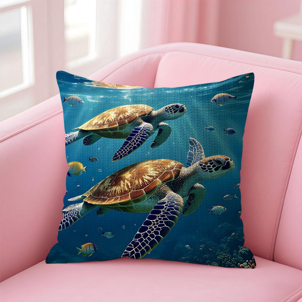 Sea Turtle Fashion Cushion Cover Natural Linen Pillow Case DoubleSided Print Decorative Sofa Pillowcase Home Decor Gift