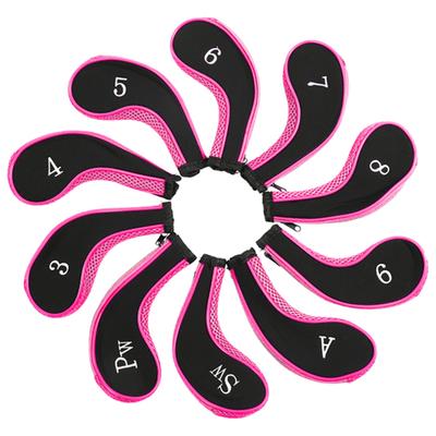 10pcs Neoprene Golf Club Iron Head Covers Putter Set Protector Case Golf Accessory(Pink)