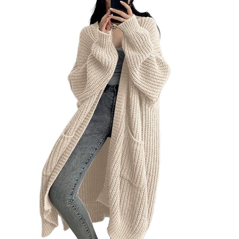 Dámský Oversized Pletený Kardigan Dlouhý Svetrový Kabát