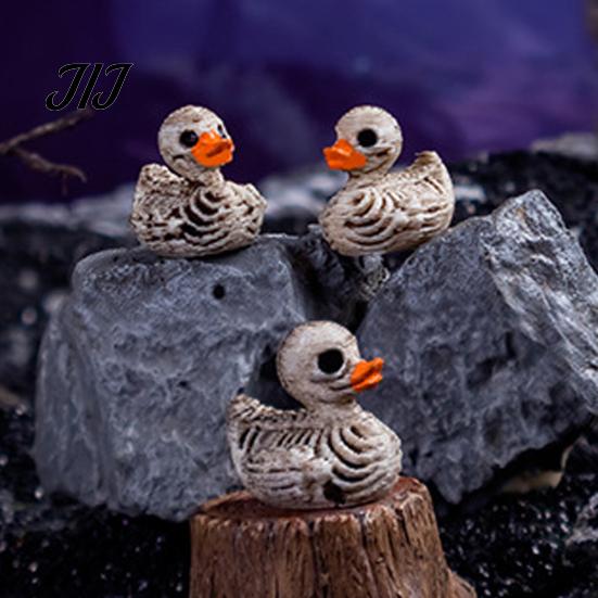 Creative Resin Sculpture Mini Skeleton Duck Figurines, Halloween Tiny Figures, Spooky Dark Decor Accessories Miniature Bone Statue for Graveyard