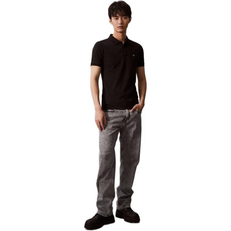 Calvin Klein Τζιν Business Casual Κεντημένο Λογότυπο Κοντομάνικο Πόλο Ανδρικά Πόλο Διαστημικό Μαύρο J324246BEH