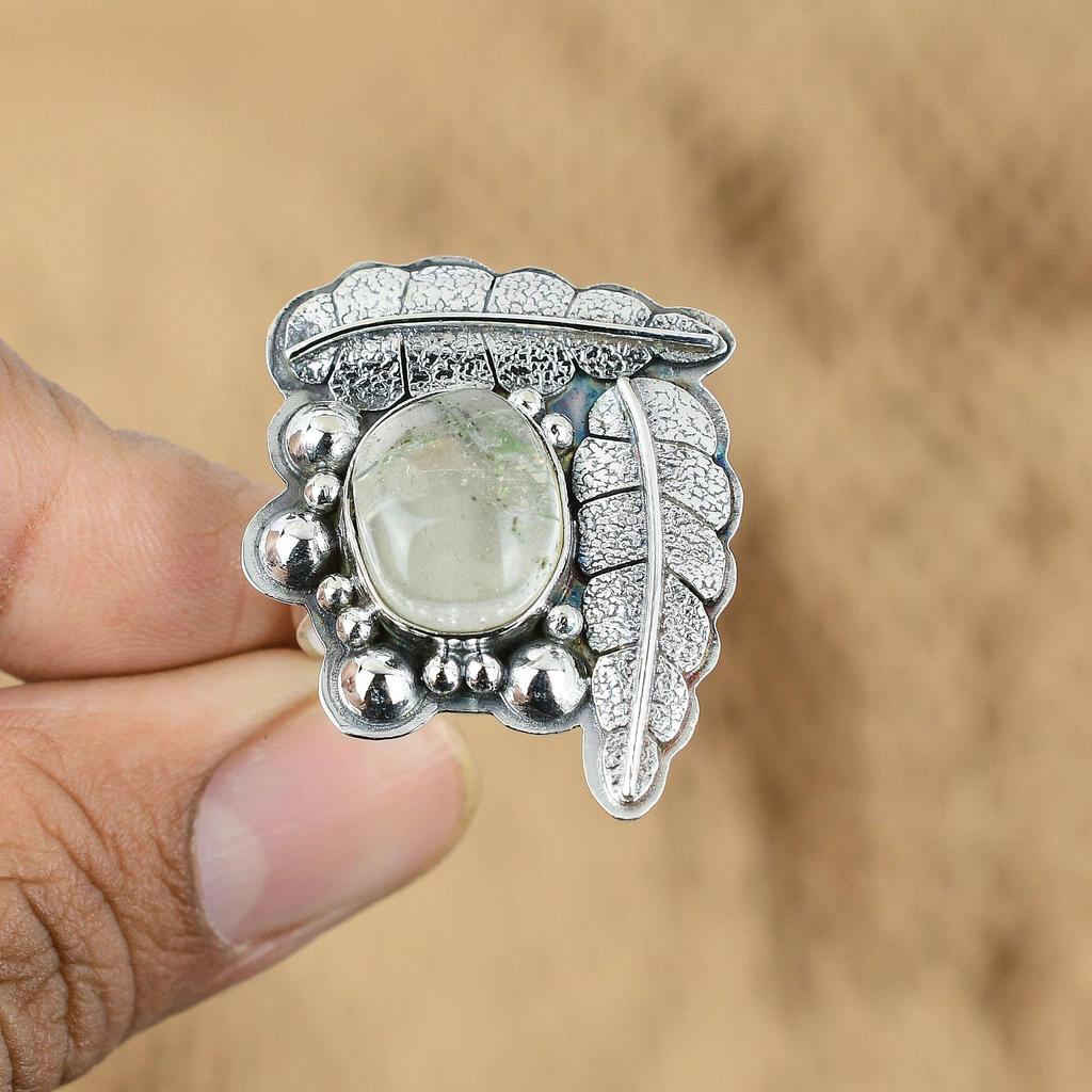 Sterling Silver Oval Crystal Quartz Stone Mother Engagement Unique Handmade Ring