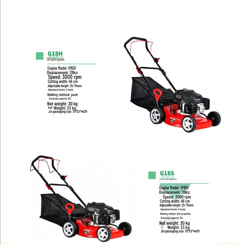 Self-Propelled Lawn Mower: 18/20/21 Inch Push Type, Four-Stroke Garden Grass Cutter