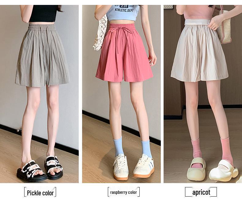 Women's High Waist Ice Silk Wide-Leg Shorts - Summer Casual, Slimming, Loose Fit, Mid-Length
