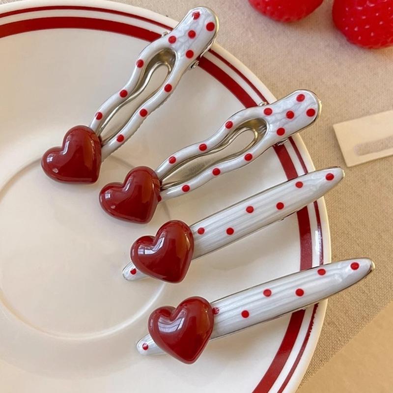 2pcs Cute Polkas Dot Heart Shape Metal Hair Clip Durability Lightweight Hairpin For Women Girls Everyday Use Hairstyles