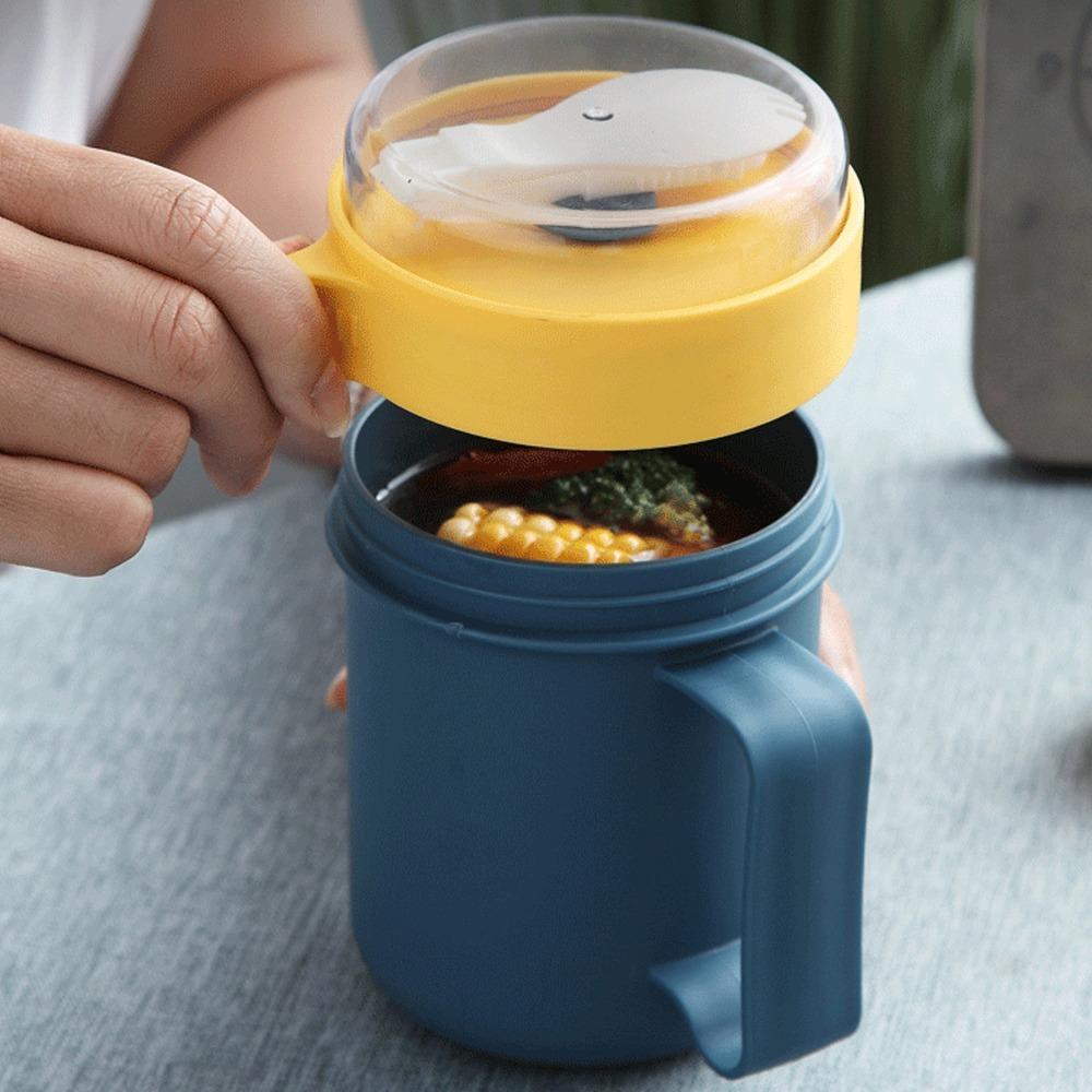 Leak Proof Lid Breakfast Cup Built in Spoon Portable Cup Daily Food Mug with Spoon Picnic Camping