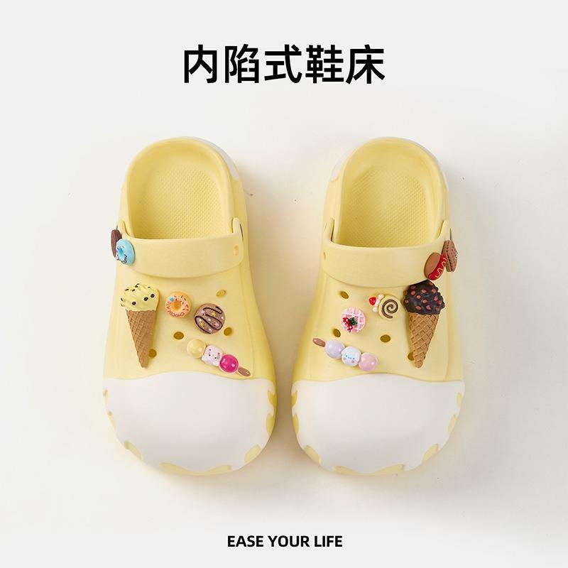 Cream Hole Shoes Women's Summer Color Matching DIY Ice Cream Beach Shoes Bag Head Wearing Fashion Slippers Women