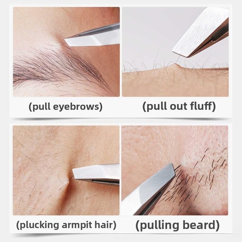 Professional Beauty Tool for Facial Hair Manicure Tool Flat Opening Ouriner Eyebrow Tweezers Stainless Steel Eyebrow Forceps