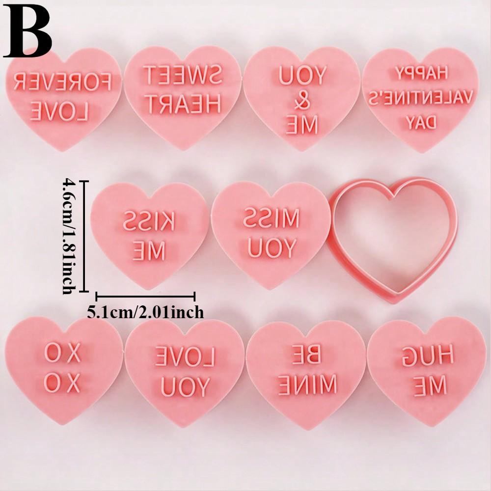 Valentine's Day Heart Cookie Cutters 3D Embosser Set for DIY Cartoon Biscuit Molds Pressable Cookie Stamps Pastry Bakeware