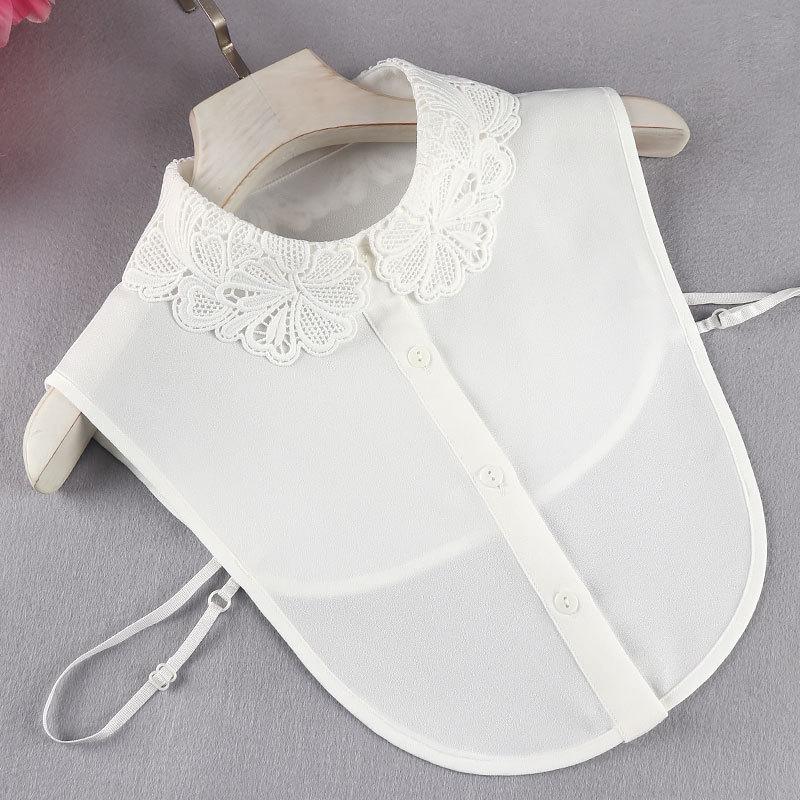 Women s Summer Chiffon Embroidered Detachable Collar Shirt