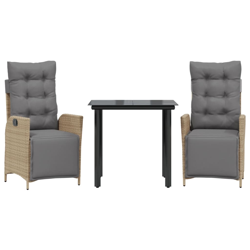 3 Piece Garden Dining Set with Cushions Beige Mix Poly Rattan