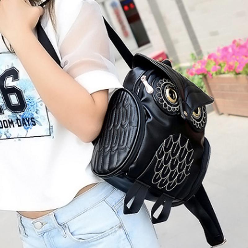 Rucksack aus PU-Leder mit geprägter Eule, modischer und süßer Rucksack mit Cartoon-Tiermotiv, trendige Reisetasche für Damen