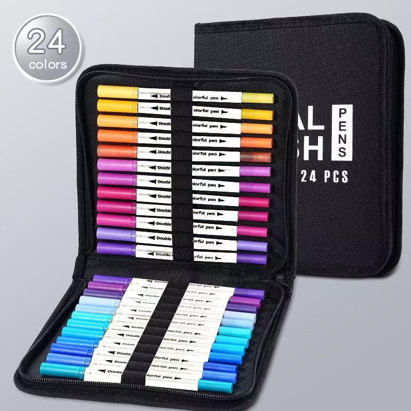 Water-based Double-ended Watercolor Pen Set with Colored Fine Liner and Soft Tip