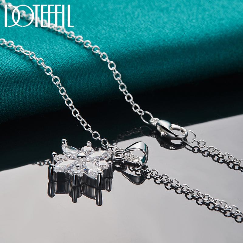 925 Sterling Silver AAA Zircon Flower Pendant Necklace 16-30 Chain For Woman Fashion Wedding Engagement Charm Jewelry