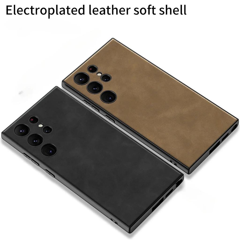Skin Leather Hard Shell Phone Case For Samsung Galaxy S25 S24 Plus Ultra Shockproof Case