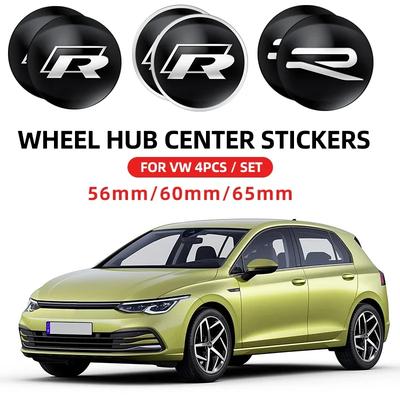 4pcs 56mm 60mm 65mm R Car Emblem Wheel Hub Center Cap Stickers For Tiguan Bora POLO PASSAT CC Touran GOLF Jetta Arteon