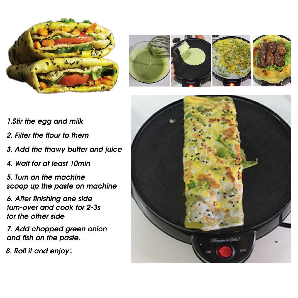 220v 650w Cooker Cooking Pan W/ Egg Baking Tool Electric Non-stick Pancake Pizza Making Machine