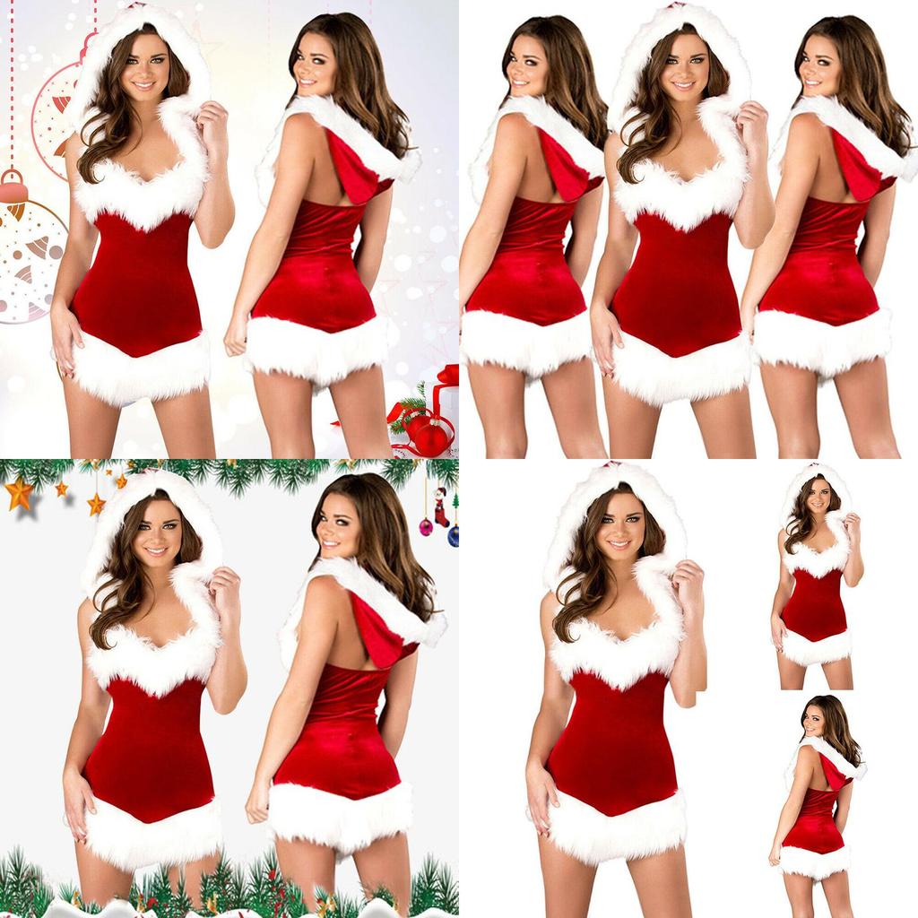 Sexy Women Santa Christmas Costume Soft Touch Velvet Dress For Festive Parties