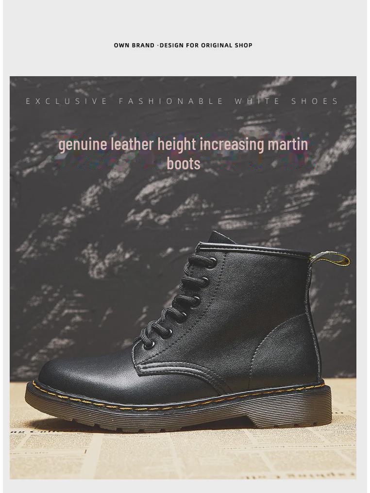 Classic Retro British Style 1460 Martin Boots - Flat Six-Hole Genuine Leather Motorcycle Short Boots with Thick Soles.