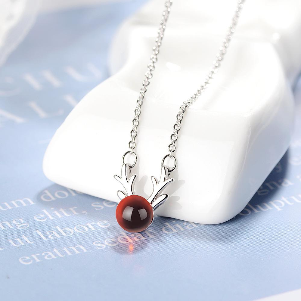 Red Garnet Antler Necklace - Korean Style Simple Clavicle Chain for Women