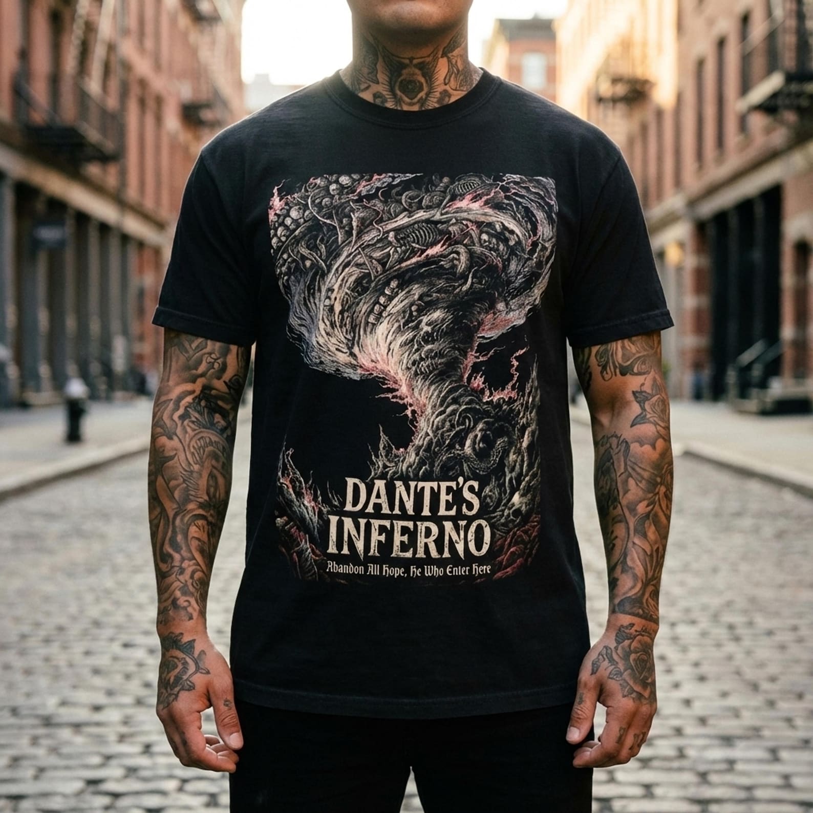 Dantes Inferno Shirt, Dark Art Death Metal Tee, Abandon All Hope M