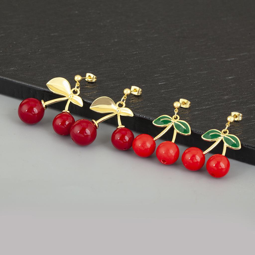 Nidin New Fashion Cherry Shape Glossy Drop Earrings For Women Female Anniversary Party Sweet Temperament Style Ear Jewelry Gifts