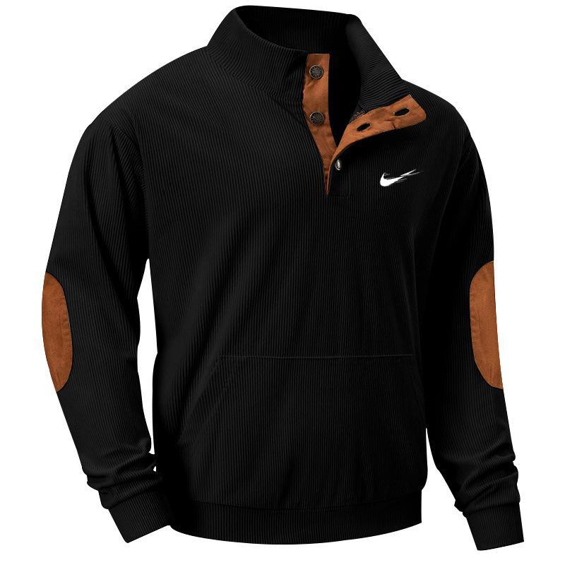 Autumn European men's casual stand up collar long sleeved corduroy sports sweatshirt with pockets