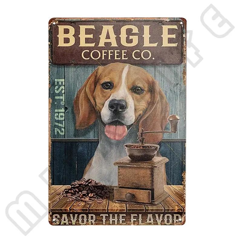 Funny Beagle Dog Metal Tin Sign Plate Retro Art for Bathroom Kitchen Restaurant Dessert Shop Pet Shop Farmhouse Home Room Decor