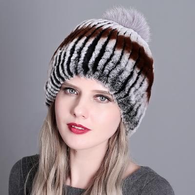 Autumn and Winter Women's Rex Rabbit Hair Ear Protection Hat European and American Fashion Fox Hairball Warm Fur Hat Adult Hat