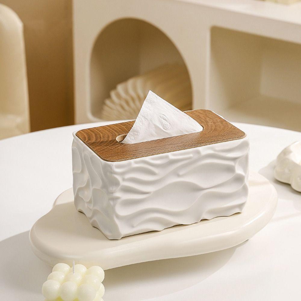 Elegante Taschentuch-Aufbewahrungsbox Minimalistisches Rechteck Leichter Luxus Serviettenhalter Multifunktional mit Holzdeckel Papiertuchbox