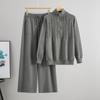 Autumn and Winter Semi-zipper Solid Color Sweater Knitted Femininity Versatile Sweater Wide-leg Pants Set